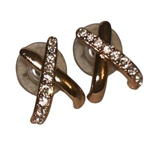 Rose Gold Tone Crystal Crisscross X‎ Stud Earrings Clear Pavé Accents